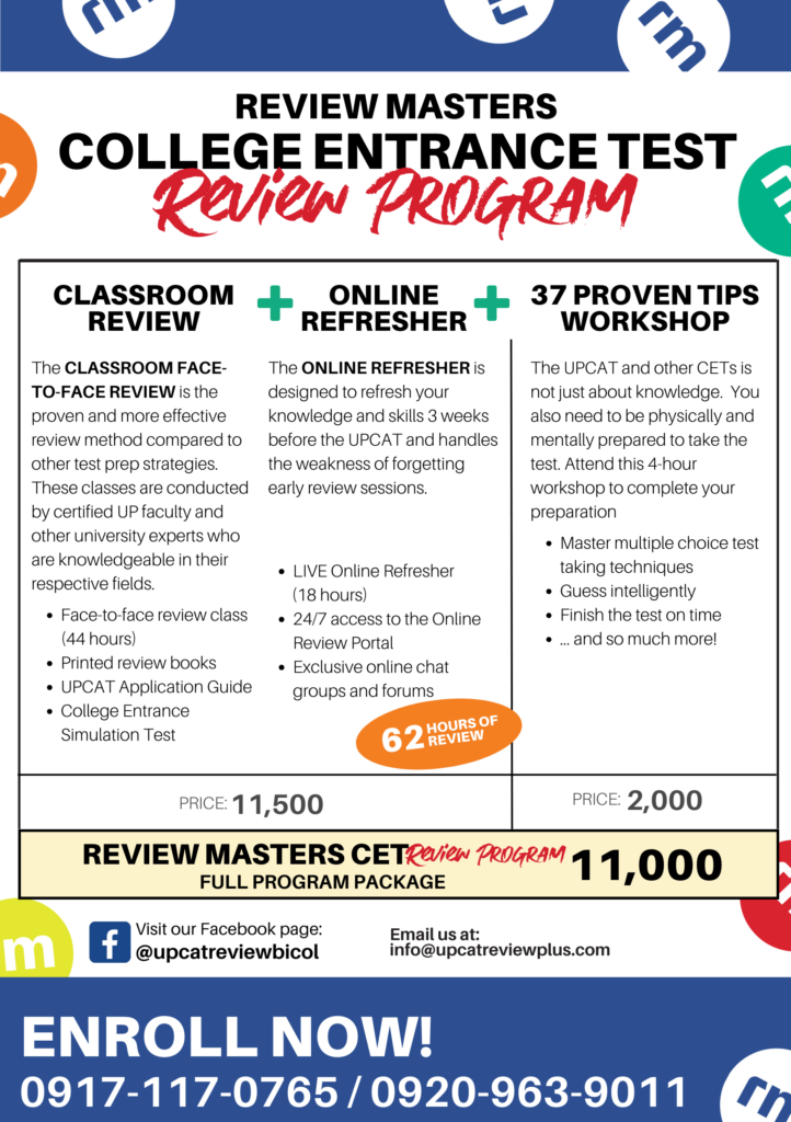 Review Masters Bicol UPCAT Review PLus College Entrance Test Review Program